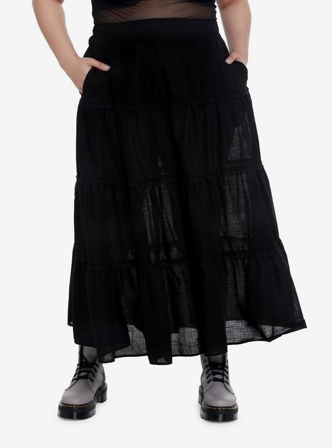Black Tiered Midi Skirt Plus Size | Hot Topic