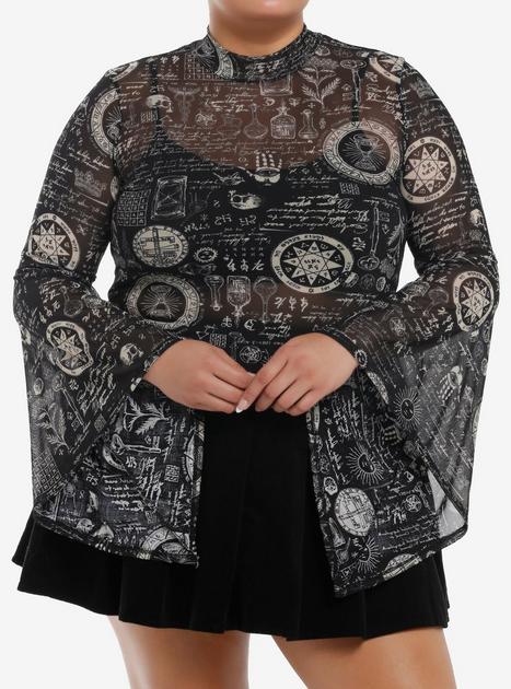 Cosmic Aura Alchemy Symbols Mesh Girls Bell Sleeve Top Plus Size | Hot Topic