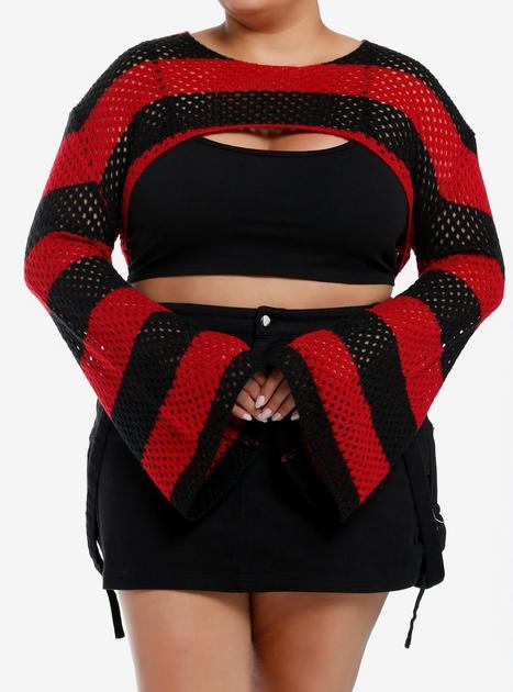 Social Collision Black & Red Stripe Bolero Girls Crop Shrug Plus Size | Hot Topic
