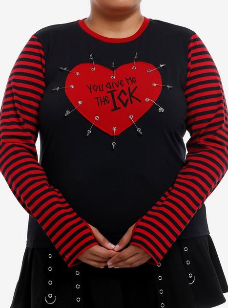 Social Collison Red & Black Stripe Ick Girls Long-Sleeve Top Plus Size | Hot Topic