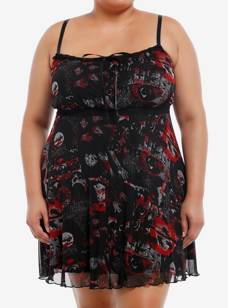 Social Collision Red & Black Icons Mesh Cami Dress Plus Size | Hot Topic