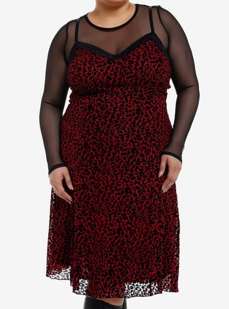 Social Collision Red & Black Leopard Print Fishnet Twofer Dress Plus Size | Hot Topic