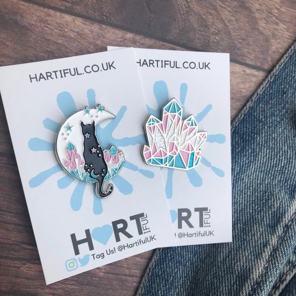 Transgender Pride Flag Crystal en Cat Glitter Email Pin Set van twee (of individueel) | Reversspeld, Badge | LGBTQ+ | Transpin
