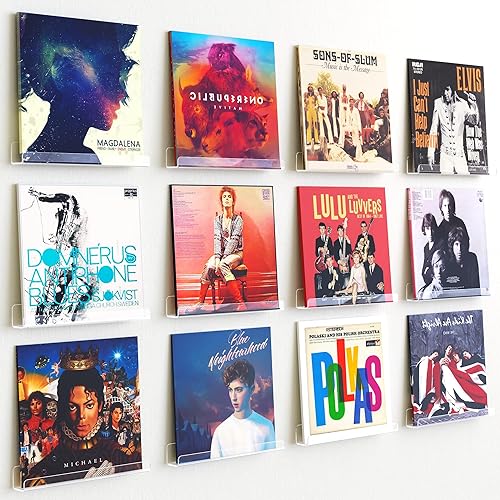 upsimples 12 Pack Vinyl Record Wall Mount Shelves, 12" Vinyl Holder for Album Record Storage & Display, Clear Acrylic Floating Shelves for Wall Decor, Kids Bookshelf, Magazine Rack, Picture Ledge - 12