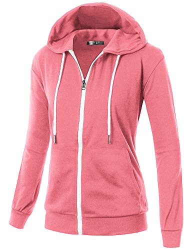GIVON Basic Lightweight Zip-Up Hoodie Long Sleeve Thin Jacket for Women with Plus Size - Inside Pocket(dcf200)-pink - X-Large
