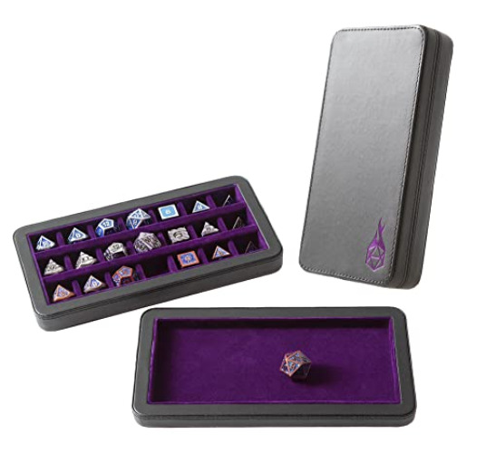 Forged Dice Co. Reliquary Standard Divided Dice Case with Dice Tray for Polyhedral Dice Sets - 21 Felt-Lined Chambers - Magnetic Lid Closure - Metal Dice Storage Box - Purple - Purple