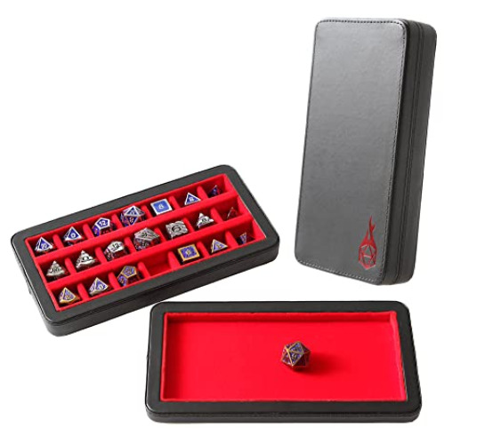 Forged Dice Co. Reliquary Standard Divided Dice Set Storage Box with 21 Felt-Lined Chambers, Magnetic Lid Closure, and Red Metal Material - Red