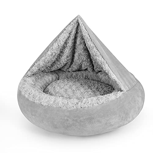 JOEJOY Small Dog Bed Cat Bed with Hooded Blanket, Cozy Cuddler Luxury Puppy Pet Bed, Donut Round Calming Anti-Anxiety Dog Burrow Cave Bed - Anti-Slip Bottom and Machine Washable 26 inch - 66L x 66W x 20H cm