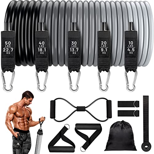 Resistance Bands, Resistance Band Set, Workout Bands, Exercise Bands for Men and Women, Exercise Bands with Door Anchor, Handles, Legs Ankle Straps for Muscle Training, Physical Therapy, Shape Body - 10~150LBS Gray