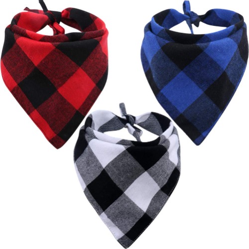 Egurs Bandana pour Chien, 3 Pièces Réglable Classique Plaid Coton Écharpe Triangle d’Animaux de Compagnie Foulard,pour Petits Moyens Grands Chats et Chiens