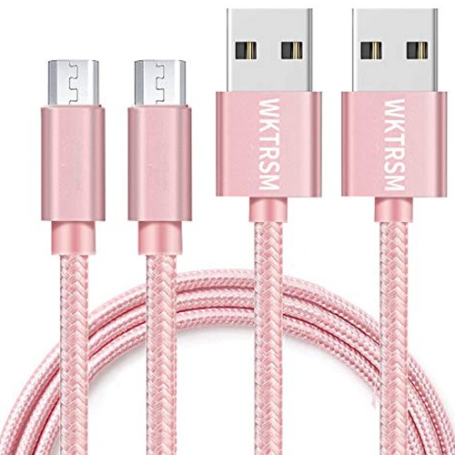 Câble Micro USB Cable Chargeur Rapide Câble de Charge en Nylon Tressé pour Samsung Galaxy, Sony, HTC, Nexus, LG, Huawei, Kindle, Asus, Appareils Android, Smartphone et Plus (2m+2m,Rose)
