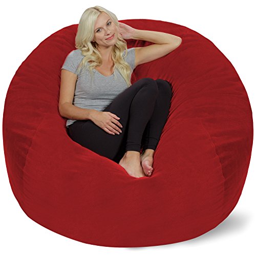 Chill Sack Bean Bag Chair: Giant 5' Memory Foam Furniture Bean Bag - Big Sofa with Soft Micro Fiber Cover - Red Pebble - Pebble - Red - Furniture Foam