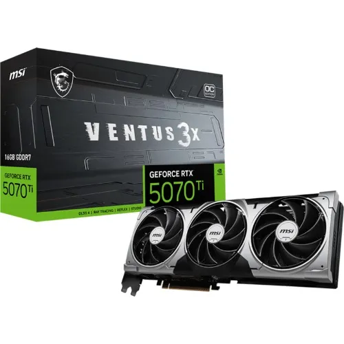 MSI NVIDIA GeForce RTX 5070 Ti VENTUS 3 X OC 16GB GDDR7 Graphics Card PCIE 5.0 - 2.5 Slot - 1x 16 Pin Power - Minimum 750W PSU