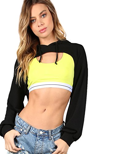 Women's Solid Black Long Sleeve Pullover Crop Top Hoodie