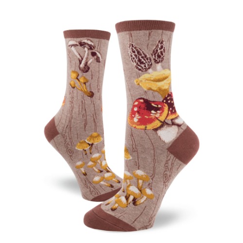 Mushroom Women's Crew Socks (Adult Medium) - Brown