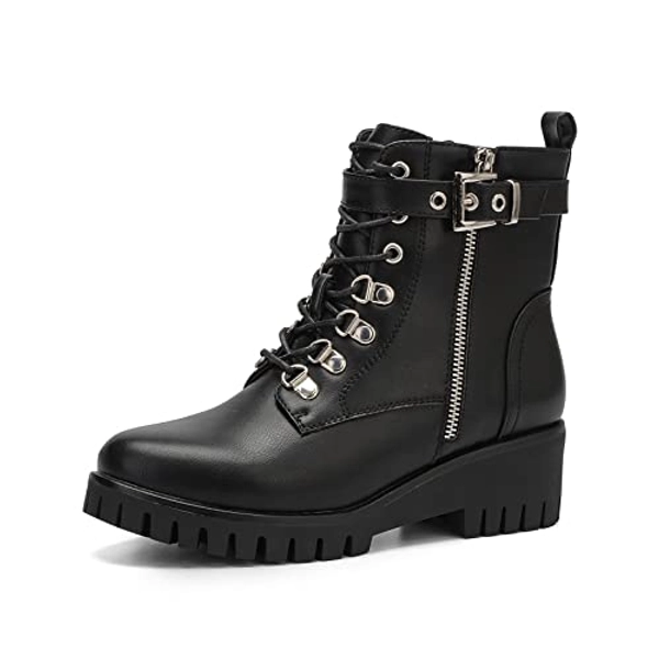 CentroPoint Women's Fashion Wedge Ankle Boots Side Zipper Lace-up Combat Booties Round Toe Platform Shoes