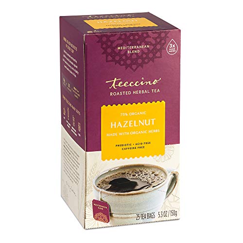Teeccino Hazelnut Herbal Tea - Rich & Roasted Herbal Tea That’s Caffeine Free & Prebiotic for Natural Energy, 25 Tea Bags - 25 Count (Pack of 1)