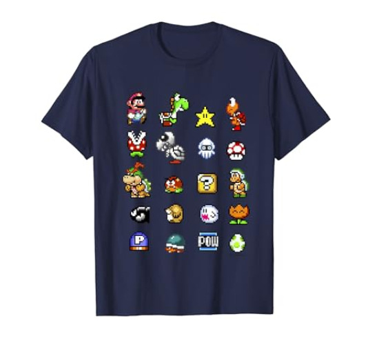 Nintendo Super Mario Friends & Enemies Sprites T-Shirt - Youth - Royal Blue - Large