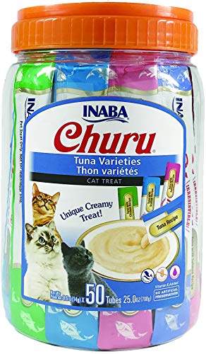 INABA Churu Tuna Lickable Creamy Purée Cat Treats 4 Flavor Variety Pack of 50 Tubes - Tuna