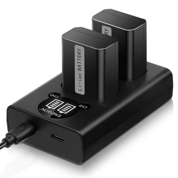 ENEGON NP-FW50 sostitutiva (2 pezzi) e caricabatterie Dual USB intelligente per Sony NEX 3/5/7 Series, SLT-A Series,Sony A7, A7SII, A7R A7RII, A3000, A6000, A6500, A6300, A55, A5100, RX10 II