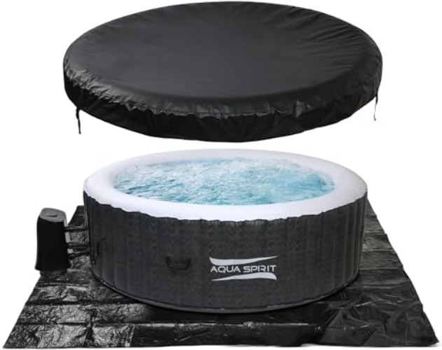 Aqua Spirit 4 to 6 Person Inflatable Quick Heating Indoor & Outdoor Round Bubble Hot Tub Spa with Cover & Ground Sheet, Up to 6 Persons, Rattan Effect