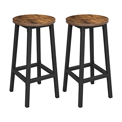 VASAGLE Set of 2 Bar Stools, Tall Kitchen Stools, Sturdy Steel Frame, 65 cm Tall, Easy Assembly, Industrial Style, Rustic Brown and Black LBC32X - Rustic Brown + Black