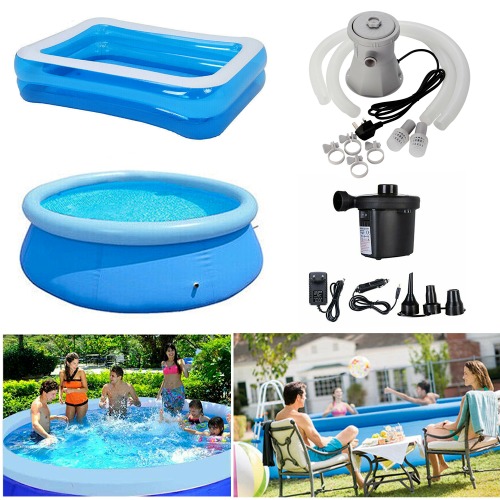 10FT With Air Pump Inflatable Swimming Pool Family Outdoor Garden Paddling Pools