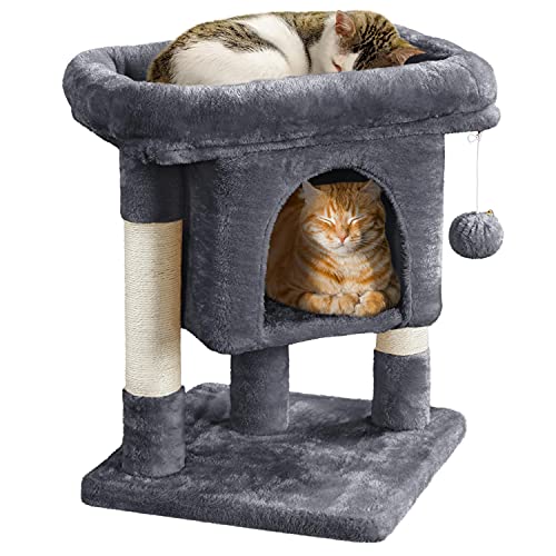 Yaheetech 59cm Basic Cat Tree Tower, Cat Scratching Post w/Oversized Perches, Condo and Hanging Ball, Cat Furniture Cat House for Cats Kittens Pets, Dark Grey - Grey