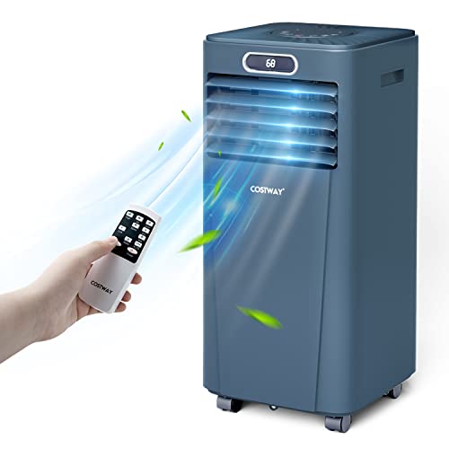 COSTWAY Portable Air Conditioner, 8000BTU Air Cooler with Drying, Fan, Sleep Mode, 2 Speeds, 24H Timer Function, Remote Control, Cools Room up to 230 Sq. ft, Air Cooling Fan for Home & Office Use, Window Kit Included(8000BTU-Dark Blue) - 8000BTU-Dark Blue