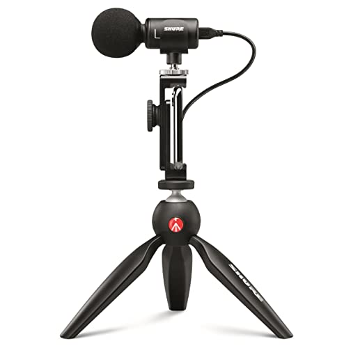 Shure MV88+ Video Kit - Digital Stereo Condenser Microphone for Apple and Android, with Manfrotto PIXI Tripod, Phone Clamp, Mount, iOS and USB-C Cables for Next-Level Compatibility and Connectivity - MV88+ Video Kit (New Package)
