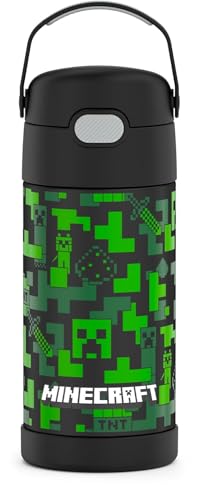 THERMOS FUNTAINER 12 Ounce Stainless Steel Vacuum Insulated Kids Straw Bottle, Minecraft (F4101MI6) - Minecraft - Bottle