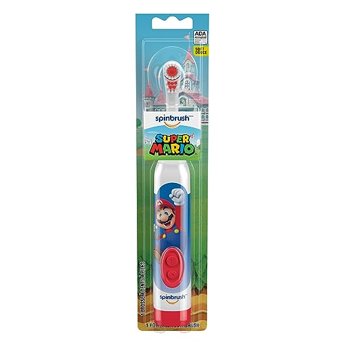 Spinbrush Kids Super Mario Battery Powered Toothbrush, Super Mario & Yoshi Designs, 1 Count, Character May Vary - Super Mario