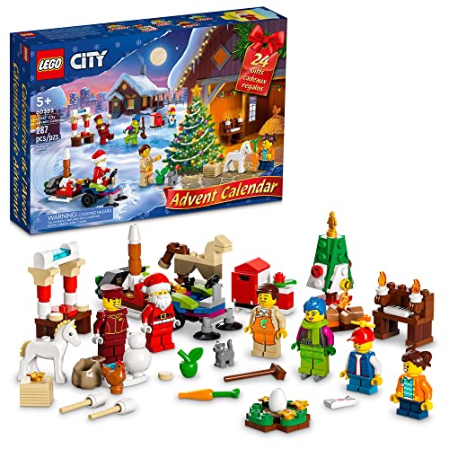 LEGO City 2022 Advent Calendar 60352 Building Toy Set for Kids, Boys and Girls Ages 5+; Includes a City Playmat and 5 LEGO City TV Characters (287 Pieces)