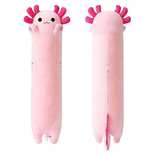 PEACHCAT Pink Long Axolotl Plush Pillow Toy Cute Axolotl Stuffed Animal for Girls and Boys 20" - Pink C - 20 inch