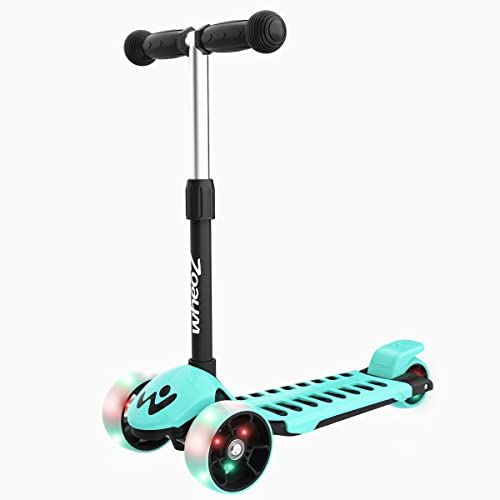wheoZ Scooter for Kids PU Flashing 3 Wheels Kids Scooter for Toddlers Girls and Boys Adjustable Height for Age 3-8 Up to 50kg/110lbs - Aqua