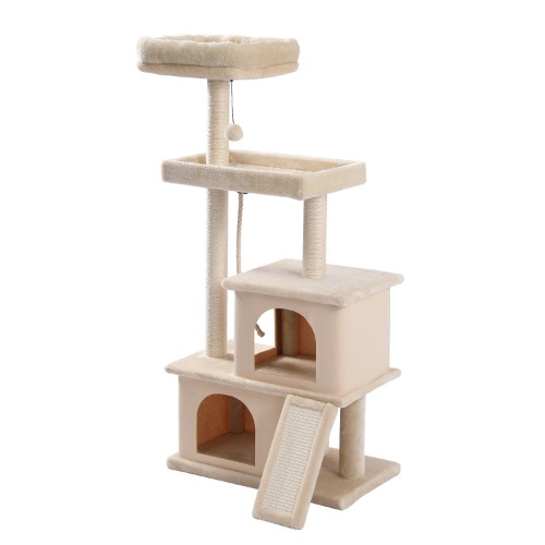 Cat Tree Entertainment Tower with Stairs - Grey / 23.6” x 13.7” x 50”