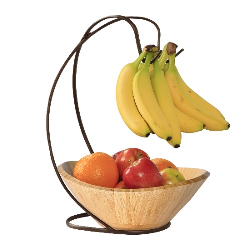 Seville Classics Fruit Tree with Banana Hook and Large Wavy Bamboo Bowl - 1 Bamboo