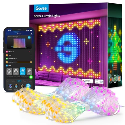 Govee Curtain Lights 2 Pack, Smart WiFi LED Window Lights, Color Changing Light, Dynamic DIY Curtain String Lights for Easter Day, Wall Decor, Outdoor IP65 Waterproof, 5 x 6.6ft, 520 RGBIC LEDs - 2 Pack
