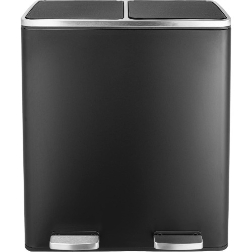 Arlopu 16 Gallon Dual Step Trash Can & Recycle, Stainless Steel Trash Can with Lid, Includes 2 x 8 Gallon (60L) Removable Buckets Classified Rubbish Bin, Soft-Close and Airtight (Black) - Black