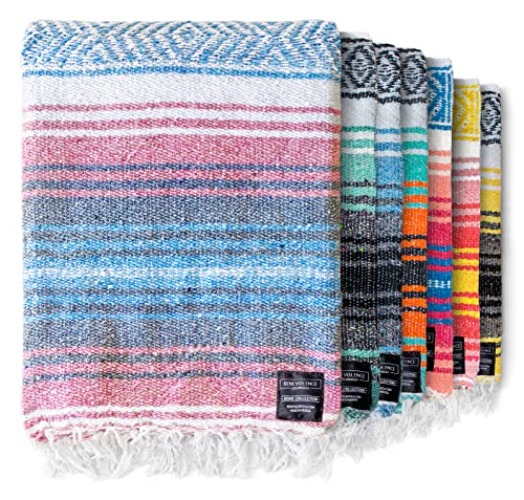 Benevolence LA Authentic Mexican Blanket, Yoga Blanket, Handwoven Mexican Blankets and Throws, Perfect as Serape Blanket, Outdoor Blanket, Picnic Blanket, Camping Blanket, 50x70 inches - Azure - Azure