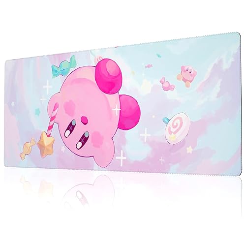 Gaming Mouse Pad Large with Stitched Edges, Japanese Anime Mouse Pad for Desk, Pastel Pink Extended XL Long Full Desk Mousepad with Anti-Slip Base, Cute Desk Pad for Keyboard and Mouse, 31.5 x 11.8 in - Pink & Blue