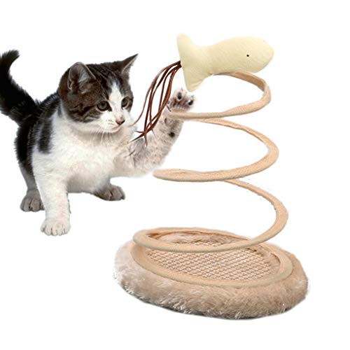 Andiker Interactive Cat Toy, Cat Plush Toy with Spiral Spring Plate and Funny Ball or Mouse Interactive Stainless Steel Spring Rotating Cat Creative Toy to Kill time and Keep Fit (Fish) - Fish
