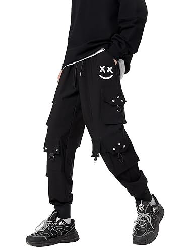 DUDHUH Cargo Pants for Men Elastic Waist Drawstring Sweatpants Goth Tactical Mens Joggers Multi Pocket - Small - Black