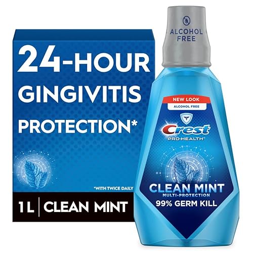 Crest Pro-Health Multi-Protection Mouthwash with CPC, Clean Mint, 1L (33.8 fl oz), Crest Mouthwash, Gingivitis Treatment - Clean Mint - 33.8 Fl Oz (Pack of 1)