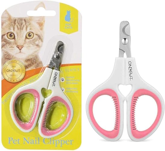 OneCut Pet Nail Clippers, Update Version Cat & Kitten Claw Nail Clippers for Trimming, Professional Pet Nail Clippers Best for a Cat, Puppy,Rabbit, Kitten & Small Dog,Sharp & Safe (Pink) - Pink