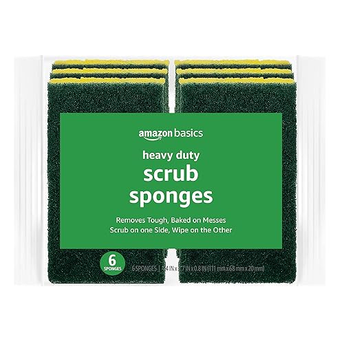 Amazon Basics Heavy Duty Sponges, 6 Count, Yellow/Green - 6-Pack - Heavy Duty
