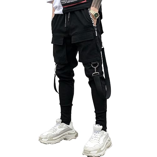 XYXIONGMAO Men's Unisex Cargo Harem Pants Functional Tactical Sweatpants Slacks Hip Hop Jogger Techwear Streetwear Overalls - Black Small