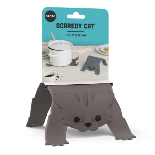 OTOTO Scaredy Cat Trivets for Hot Dishes Non Slip Heat Resistant Silicone Pot Holders & Trivet for Kitchen Counter - Cute Kitchen Accessories & Funny Cat Gifts - Hot Pot Holder for Wood Tables - Scaredy Cat