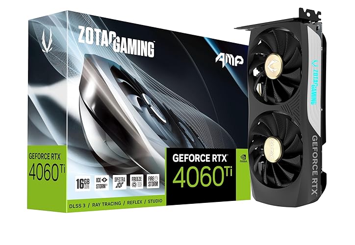 ZOTAC Gaming GeForce RTX 4060 Ti 16GB AMP DLSS 3 16GB GDDR6 128-bit 18 Gbps PCIE 4.0 Compact Gaming Graphics Card, IceStorm 2.0 Advanced Cooling, Spectra RGB Lighting, ZT-D40620F-10M