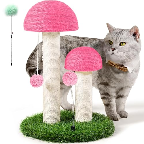 Odoland Cat Scratching Post Mushroom Natural Durable Sisal Board Scratcher for Kitty’s Health and Good Behavior, Furniture Scratch Deterrent Accessories for Cats Pink - Medium - Pink